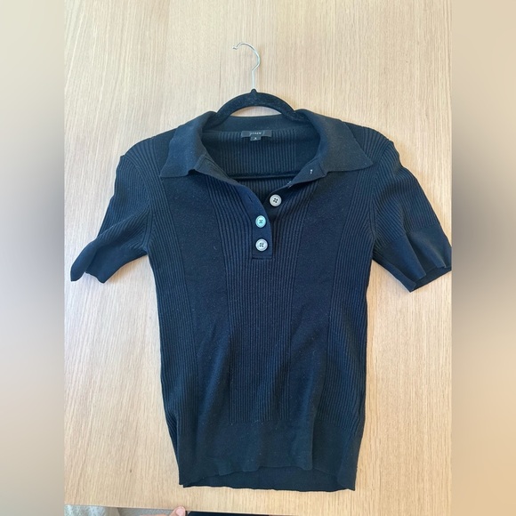 J.Crew Collared Tencel Black Short Sleeve Black Sweater Size Small  1546 - Picture 6 of 9